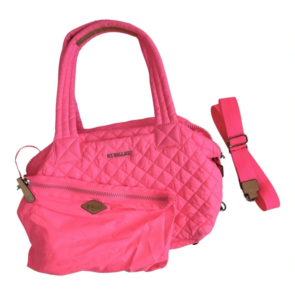 MZ WALLACE Neon Pink Sutton Deluxe Medium Quilted Tote Bag - Picture 1 of 11